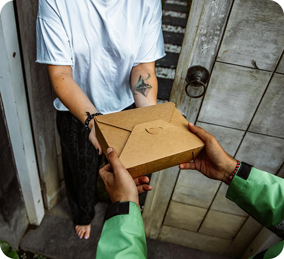 A variety of food products including meals, packaged goods, and spices.